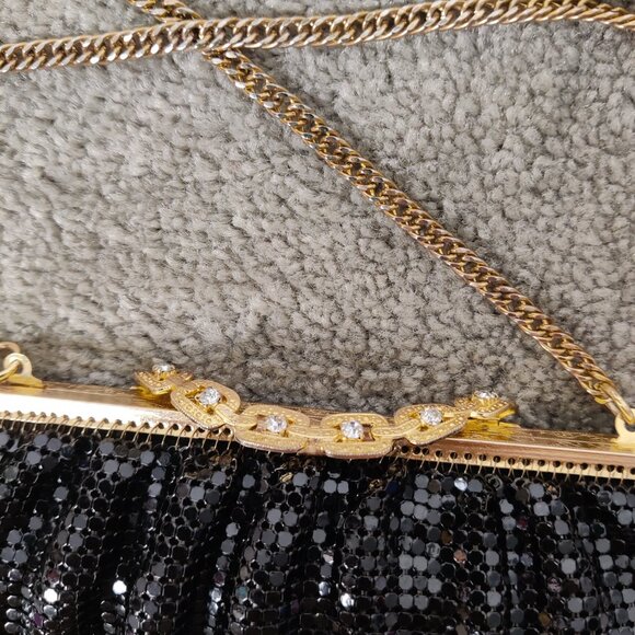 Whiting & Davis Women's Vintage Clutch Black Gold Sparkling Purse Evening Party - Picture 2 of 5